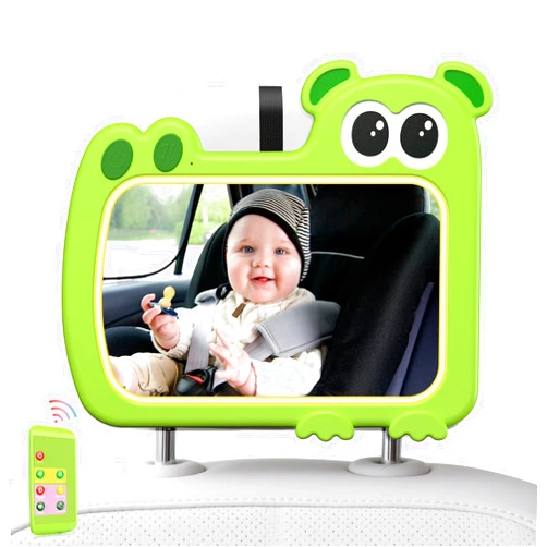 Olishare 2-in-1 Baby Car Mirror with Lights & Soft Sounds, Cry Detector, Clear Night View, 360° Rotation, Shatterproof, Rear Facing Baby Car Seat Mirror with Remote Control, Perfect Baby Shower Gifts (Green)