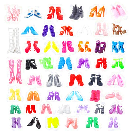 DoubleWood 50Pairs Doll Shoes Replacement Different Assorted Colors Doll Flat Shoes High Heel Shoes Doll Boots Set Replacement for 11.5 inch Doll (Doll Shoes)