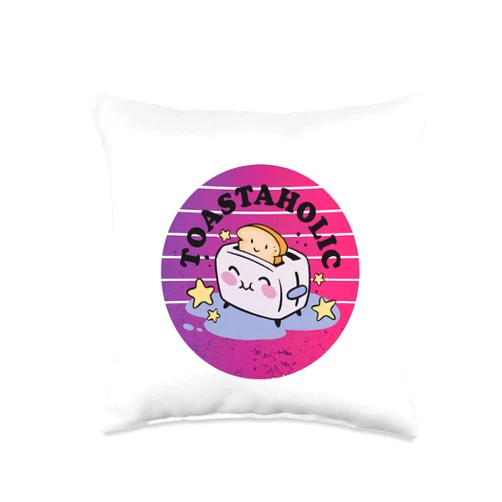Kawaii Toaster Toast,Adorable Cuty Stars Breakfast Happy Throw Pillow