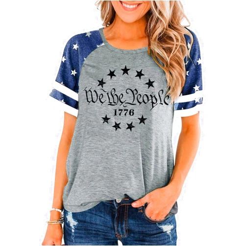 MEESHEEP American Flag Shirt Women 4th of July Shirts USA Flag Graphic Patriotic Tshirt Raglan Color Block Tops