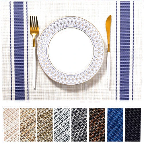 LEXMORE Placemats Set of 4 Vinyl/Plastic Woven Place Mats for Kitchen Table Indoor/Outdoor Washable Placemat Wipeable Dining Table Mats(Blue Skyline)