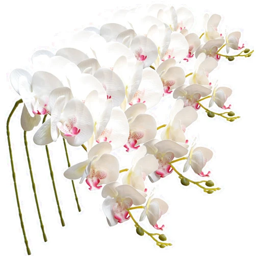 FagusHome 9 Heads Artificial Phalaenopsis Flowers 4 Pcs Artificial Orchid Flowers 42 inch Stem Plants for Home Décor (Red-White)