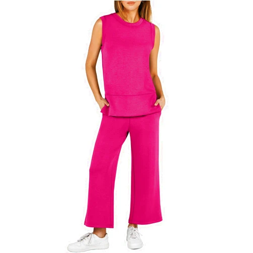 ANRABESS Women's 2 Piece Sets Summer Outfits Sleeveless Wide Leg Tracksuits Casual Sweat Sets Lounge Sweatsuits