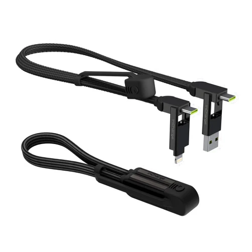 Rolling Square inCharge XL 6-in-1 Multi Charging Cable, Portable USB and USB-C Cable with 100W Ultra-Fast Charging Power, 1 Ft/0.3m, Urban Black