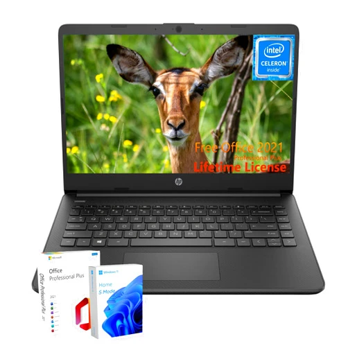 HP Everyday Essential 14-inch Laptop Computer - with Office 2021 Lifetime License | 16GB RAM, 384GB Storage(128G eMMC+256G SD Card) | Intel Quad-Core CPU | Long Battery Life | HD Webcam | Win11 S Mode