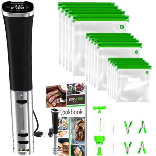 SOUSVIDE ART Sous Vide Immersion Cooker Kit - Machine with Digital Timer, Temp Control, 30 Bags, Vacuum Pump, Suvee Cooker Gift for Chefs