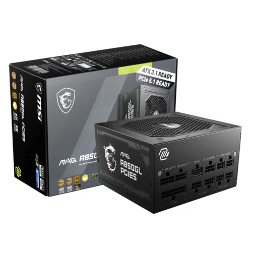 MSI MAG A850GL PCIE 5.1 & ATX 3.1 Gaming Power Supply - Full Modular - 80 Plus Gold Certified 850W - Compact Size - ATX PSU - 10 Year Warranty