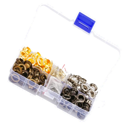 Atyhao 140 Sets 8mm Brass Eyelet Grommet Set for Repairing Shoes, DIY Crafts, and Scrapbooking, Four Colors with Storage Box