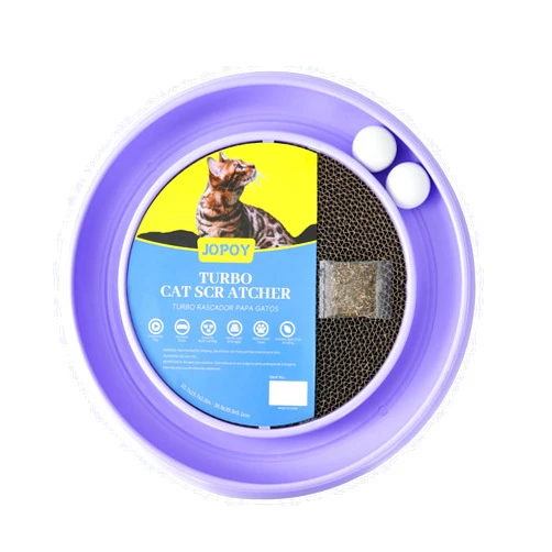 JOPOY Round Cat Scratcher Pads with Two Cat Scratching Ball,Cat Toys,Scratch Pad with Interactive Spinning Ball for Active Play Kitten Interactive Toy with Ball Track Ball Chasing for Indoor. (Purple)