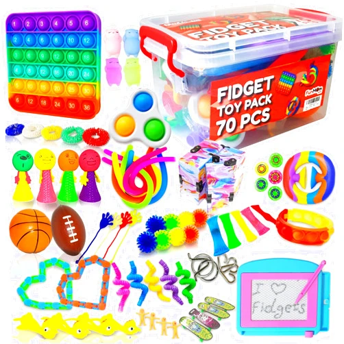 FunMom-amz Fidget Toys 70 Pcs Sensory Toys | Treasure Box Easter Party Stuffers for Classroom | Pops & Fidgets Toys for Anxiety & Stress Release | Party Favours & Prize Box Toys for Kids