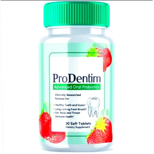 Generic Prodentim Chewable Probiotic Tablets for Gum and Teeth Health, Strawberry Flavor, 30 Tablets, Green/White/Red