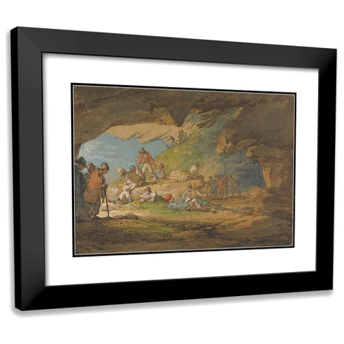 ArtDirect William Payne 18x14 Black Modern Frame and Double Matted Museum Art Print Titled - A Cave in Sunlight, with Figures (1825)