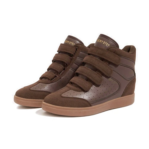LUCKY STEP Women's High Top Fashion Sneakers Casual Hidden Height Insole Shoes Gum Rubber Sole Ankle Boots Hook-and-Loop Walking Shoes