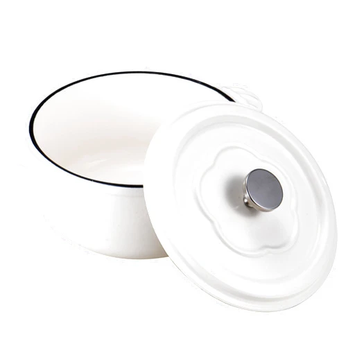 M-COOKER 4 Quart Enameled Cast Iron Dutch Oven with Lid, Heavy Duty Dutch Oven with Leaf Design Handle, Versatile Cooking, Oven Safe up to 500℉ (White)