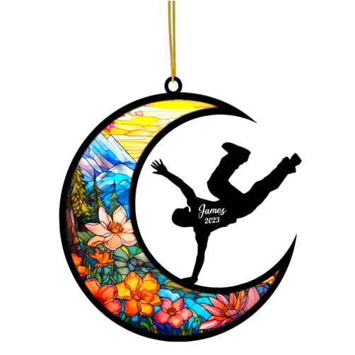 BACHKIM Personalized Dancer Ornament, Dancer on The Moon Ornament Customized with Name and Date - 2-Sided Dance Ornament for Christmas - Memorial Gift for The Dacer(4x4 inches)