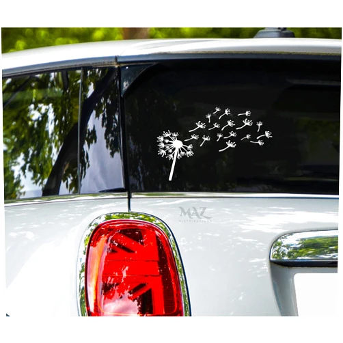 MAZ Distributions – Dandelion Flying Sticker – Vinyl Decal for Laptop – Removable Waterproof Sticker for Waterbottle – Useable Indoor and Outdoor – Easy use for Car, SUV and Van – MAZ 355