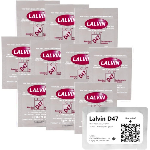 CAPYBARA Distributors Inc. Lalvin D47 Wine Yeast (10 Pack) - Make Wine Cider Mead Kombucha At Home - 5 g Sachets - Saccharomyces cerevisiae - Sold by CAPYBARA Distributors Inc.