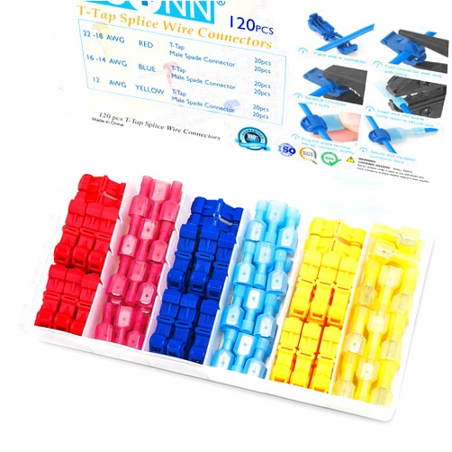 TICONN 120Pcs T Tap Wire Connectors, T Wire Quick Splice Connector, T Connectors for Wiring with Storage Case (120Pcs)