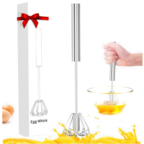 OOKUU Stainless Steel Egg Whisk, Whizzy Whisk, Semi Automatic Whisk Blender for Home - Versatile Tool for Egg Beater, Hand Push Whisk Blender, for Blending, Whisking, Beating & Stirring (12in)
