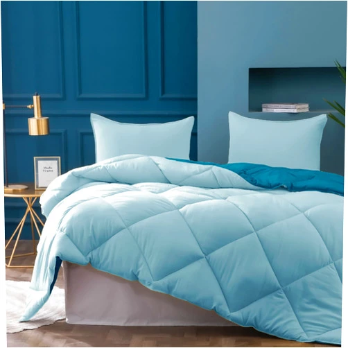 KASENTEX 90x90 Easy-Clean Reversible Comforter Set - Solid Color Plush Down Alternative, Ultra Soft, Machine Washable Bedding Duvet Insert, Extra Warm Queen, Blue/Teal