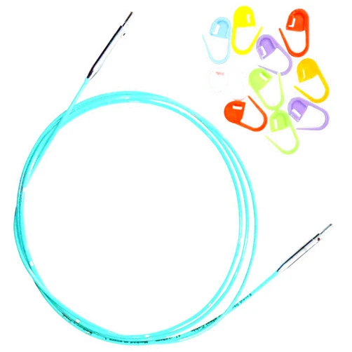 Knitter's Pride Mindful Cord 37-Inches (94cm) Fixed Interchangeable with 1 inch Markings Fits All Dreamz, Karbonz, Ginger, Nova Circular Needle Tip Sizes Bundled with 10 Artsiga Crafts Stitch Markers