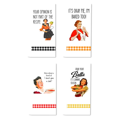 SHIMANY Funny Kitchen Towels Decorative Set of 4, Funny Saying Dish Towels. Absorbent Microfiber Tea Towels. Great Hostess Gift. Retro/Vintage Women