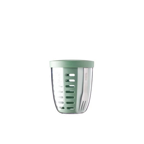 Mepal – Fruit & Veggie Pot Ellipse – Fruit Container – Ideal For Fruit and Vegetables On The Go – Fruit Box With Fork & Colander – 600 ml – Nordic Sage