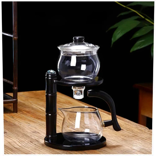 Sivlnian Glass Semi Automatic Tea Set，Lazy Kungfu Drip TeaPot, Magnetic Water Diversion Rotating Cover Bowl Semi-Automatic Glass Teapot，Heat Resistant Kungfu Tea Set Perfect of Holiday Gifts