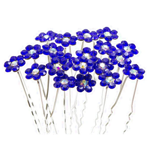 Newstarfactory Rhinestone Flower Design Collections U-sharped Metal Hair Pins Pack of 20 (Royal blue)