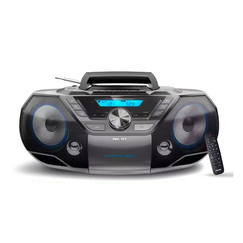Philips Portable CD Player Bluetooth with Cassette All in one Powerful Stereo Boombox for Home with mega Bass Reflex Speakers, Radio/USB / MP3/ AUX Input with Backlight LCD Display