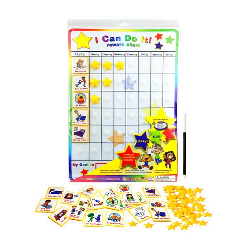 Kenson Kids Fun Behavior Reward Chart for Kids – I Can Do It! Chore Chart for Kids with 3D Stars & Tiles – Good-Behavior Chart for Kids at Home or School for Focus, Responsibility, & More by Kenson Kids, 66 Pcs.