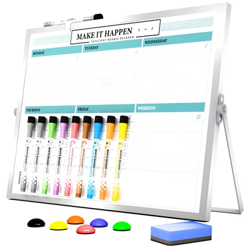 Marsrock Dry Erase White Board with Stand,Double-Sided Weekly Whiteboard 12