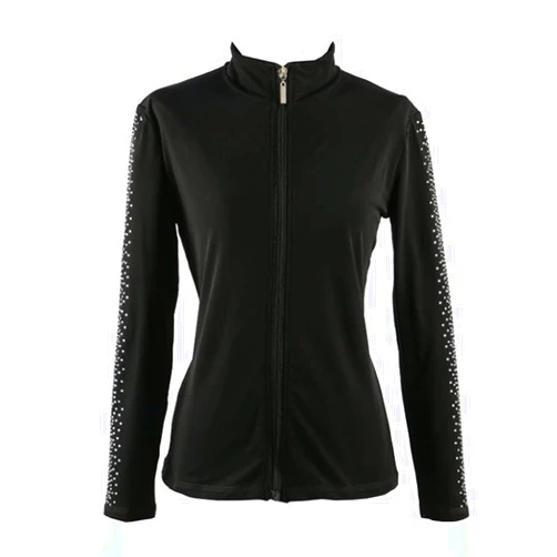 LIUHUO Figure Skating Training Suit Jacket Girls Rhinestone Vertical Stripes Black