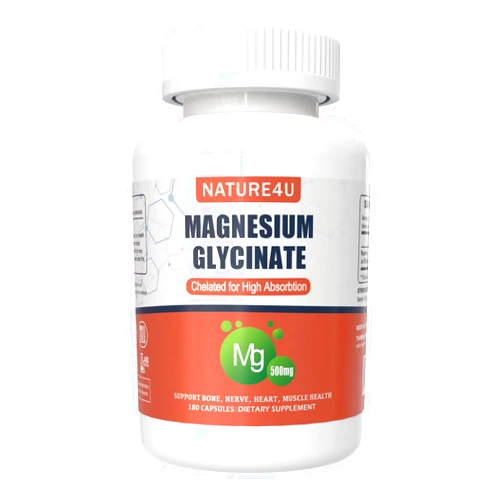 Nature4U Magnesium Glycinate 500mg, 100% Chelate for High Absorption Magnesium Supplement for Sleep, Muscle, Heart, Never and Bone Support, 180 Capsules