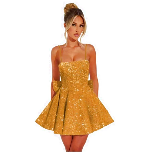 ADNEVT Women's Sequin Homecoming Dresses 2025 Short Prom Dress with Bow Spaghetti Strap Sparkly Graduation Cocktail Gown