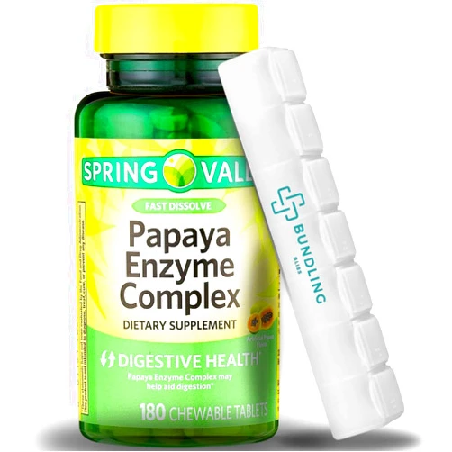 Bundling Bliss Spring Valley Papaya Enzyme Complex, Fast Dissolve Chewable Tablets, Dietary Supplement, 180 Count 7 Day Pill Organizer Included - 1 Pack