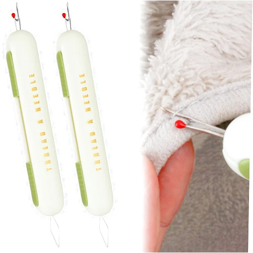 TOOVREN 2PCS 2 in 1 Needle Threader Seam Ripper Upgraded Thread Seam Ripper Needle Threading and Seam Remover Seam Ripper Tool Needle Threaders for Hand Sewing Knitting Craft Quilting Supplies(Green)
