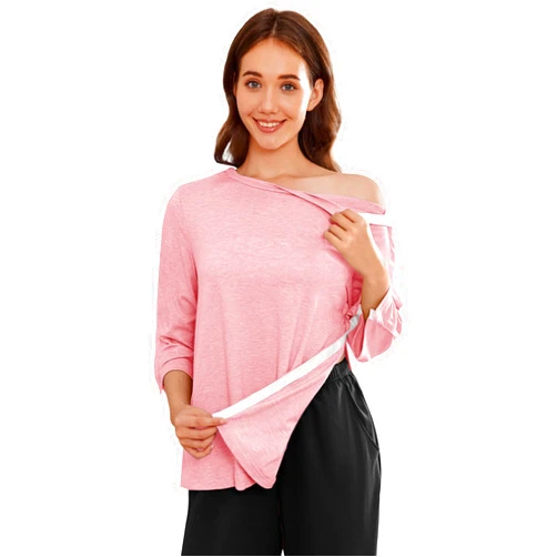 Deyeek Post Shoulder Surgery Shirts for Women Tear Away 3/4 Tops After Rotator Cuff Shirts Chemo Port Adaptive Clothing