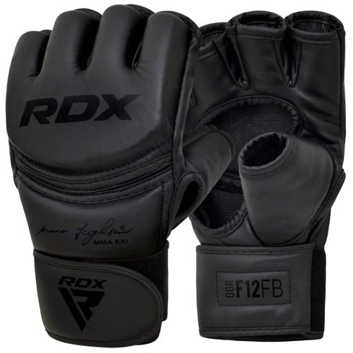 RDX MMA Gloves Grappling Sparring, Maya Hide Leather, Boxing Gloves Men Women Muay Thai Martial Arts Training, Half Finger Adjustable Mitts Wrist Support Kickboxing Cage Fighting Punching Bag Workout