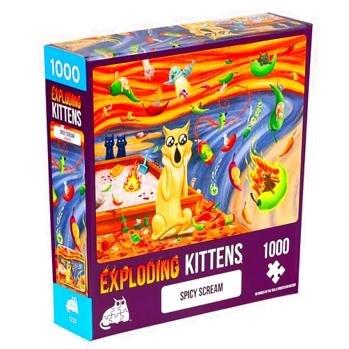 Exploding Kittens LLC Spicy Scream Jigsaw Puzzle by Exploding Kittens - 1000 Pieces, Ideal for Adults, Teens, and Kids - A Funny and Artistic Cat-Themed Puzzle