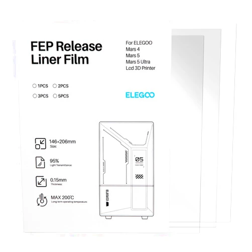 ELEGOO Original FEP Release Film 3PCS for Mars 4/ Mars 5/ Mars 5 Ultra LCD 3D Printer with 95% Light Transmittance, 206 * 146mm, 0.15mm Thickness