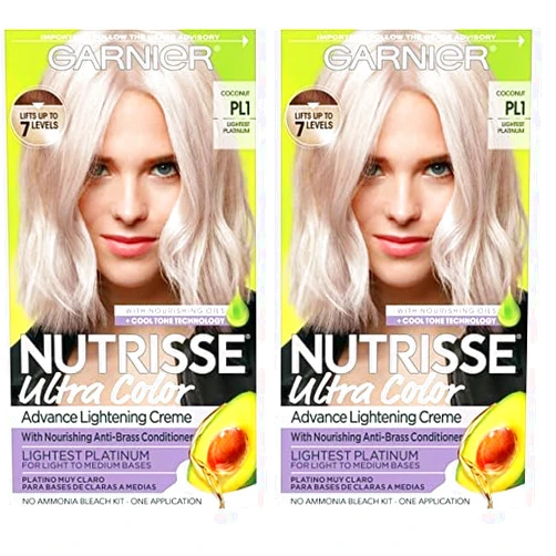 Garnier Hair Color Nutrisse Ultra Color Nourishing Creme, PL1 Lightest Platinum (Coconut) Permanent Hair Dye, 1 Count (Packaging May Vary) (Pack of 2)