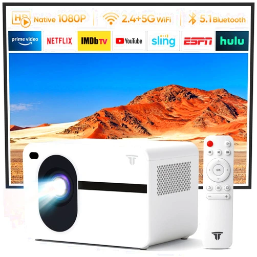 Wielio Mini Projector with Wifi and Bluetooth, Native 1080P 15000L Video Projector Home Theater, Portable Projector Compatible with iOS/Android PC/TV Stick/HDMI/USB/AV（White)