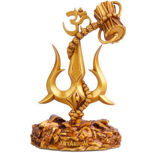 Artarium Trishul with Damru Decorative Showpiece for Puja, Shiv Symbol for Decoration, Shiva Trident Shoolam Trishul Car Dashboard Idol, Resin Mable & Gift Pack of 1 (3.9 Inch)
