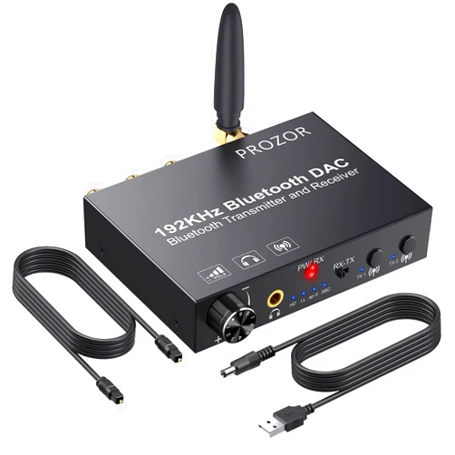 PROZOR 192KHz DAC Digital to Analog Audio Converter with Bluetooth 5.0 Audio Transmitter and Receiver, Optical to L/R Converter with aptX HD aptx Low Latency Wireless Audio Adapter