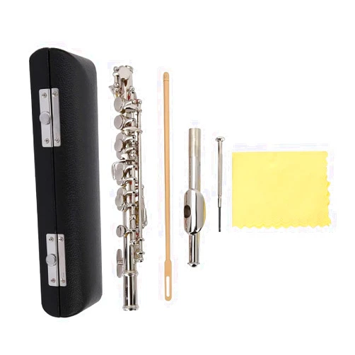 HERCHR Key of C Piccolo with PU Leather Box, Cleaning Cloth and Rod, Piccolo Instrument for Beginners Students C Piccolo Flute Nickel-plated Piccolo (Silver)