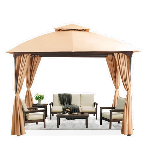 LAUSAINT HOME Patio Arc Gazebo Outdoor Canopy Tent 10'x10', Party Tent Shelter with Curtains & Expansion Bolts and Wind-Resistant Ropes for Patios, Garden, Backyard and Lawn, Khaki