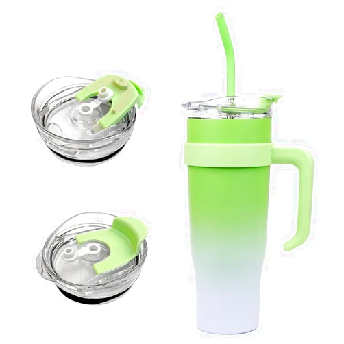 YouWeMed 40oz Stainless Steel Insulated Tumbler With Handle And Lid for Ice Drink & Hot Beverage, Reusable Stainless Steel Water Bottle Travel Mug (White-green)