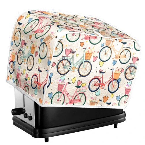 Xarleslyna Vintage Bicycle Pattern Two Slice Toaster Cover Retro Bike Hearts Printed Dust Cover for Toaster, Keep Off Stains Fingerprint and Cat Hair