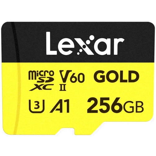 Lexar 256GB Professional Gold Micro SD Card, UHS-II, C10, U3, V60, A1, Full HD, 4K UHD, Up to 280/180 MB/s, for Drones, Action Cameras, Portable Gaming Devices (LMSGOLD256G-BNNNG)